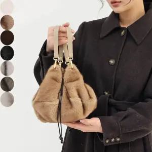 B56 아리엘 밍크 페이크 퍼 털가방 미니백 토트백 핸드백 스마트폰 겨울 패션 복주머니 손 엄마 가벼운 인조털 가방