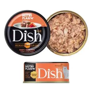 [뉴트리플랜][유통기한2026년4월] 디쉬 흰살참치와 연어 85g x 24캔 고양이캔 휴먼그레이드 고양이간식