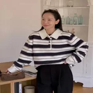 피글릿 스트라이프 카라 니트 (3color)