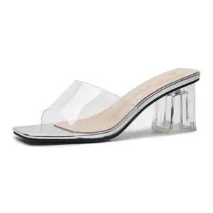 굽낮은 뮬힐 투명 여성 바캉스 구두 흰색 검은색 여름