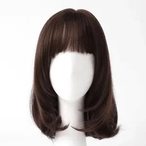 C컬 중단발 통가발 내츄럴브라운 인조모 중년