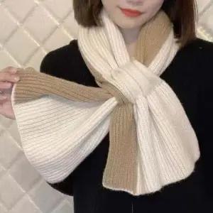 리본스타일 넥워머 투톤컬러 니트 머플러 방한목도리