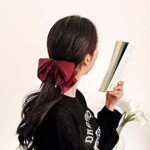 쉬폰 리본 큐빅 자동핀 와인 긴머리 머리 여성 데일리