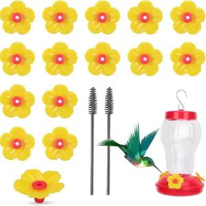 완무 16피스 벌새 모이통 교체 꽃 애완용 부품 공급 포트 청소 브러시 2개 포함 야외 걸이 교체용 새