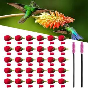 벌새 모이통 교체용 꽃 독특한 애완용 새 부품 청소 브러시 2개 포함 야외 매달린 모이통을 위한 벌