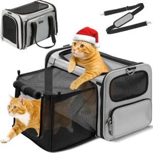 캐리팁 확장형 고양이 캐리어 항공사 승인 최대 15파운드의 및 소형견용 소프트 사이드 반려동물 잠금 안전