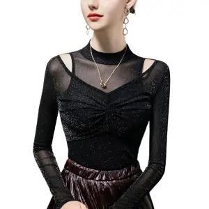 여성 메쉬 티셔츠 긴팔 이너 은은한 펄 시스루 가을