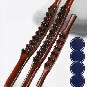 롱 긴 원목 전신 스틱 안마 마사지바 어깨 등 마사지기 괄사 구슬