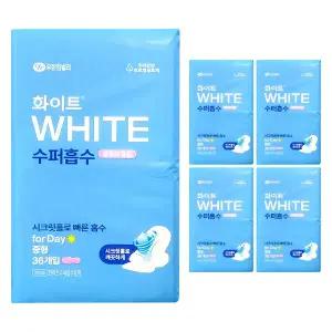 화이트 수퍼흡수 울트라슬림 중형 날개형 얇은 생리대 이중 샘방지 36매 5팩
