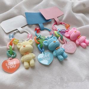 호환 곰 꽃 행잉 전화 체인 학생폰[호환] 소녀 핸드폰 참 팔찌 스트랩 분실 방지 행잉 링 쥬얼리 키체인