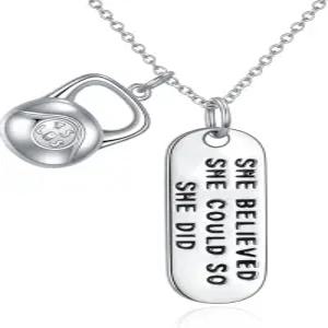 YFN 스털링 실버 스트롱은 아름다워서 덤벨 바벨 체육관 버프 펜던트 목걸이를 새겼습니다