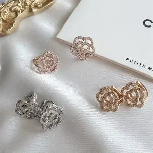 여자 플라워 디자인 큐빅 원터치 링 귀걸이