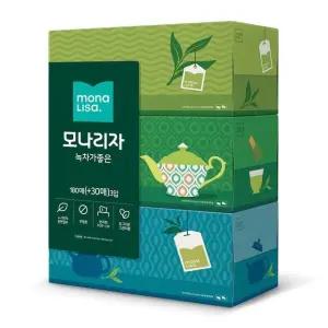 모나리자 녹차가 좋은 각티슈 180+30매 3입 각티슈 곽티슈 녹차각티슈