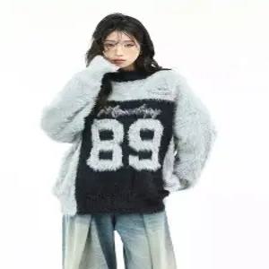 브이넥 니트 남성 스웨터 숫자 배색 커플 추동 힛템