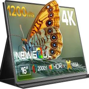 Newsoul 4K 휴대용 모니터 1200니트 울트라 브라이트 16인치 노트북 20001 콘트라스트 패스트 IPS 매트