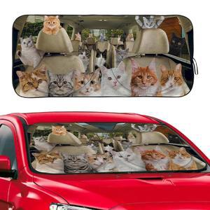 자동차 SUV 트럭용 재미있는 접이식 31인치 쉴드 바이저 창문 반사기 앞유리 자외선 고양이 선쉐이드 커버 전면 59인치
