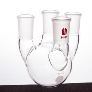 SYNTHWARE 두꺼운 벽 스트레이트 4 구 병 플라스크 모양 붕규산염 유리 F21 100mL