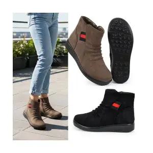 여성 스웨이드 앵클부츠 인조퍼 3.5cm 굽 키높이 겨울 부츠