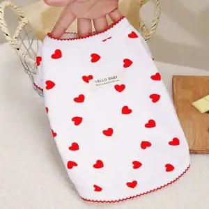 레드 하트 패턴 티셔츠 강아지 고양이 반려동물 산책 옷 (WFKAJLJ)