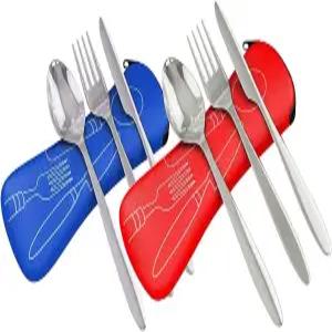 로밍 요리 재사용가능 여행 도구 케이스 포함 나이프와 선택적 빨대가 포함된 포크와 숟가락 세트 훌륭한