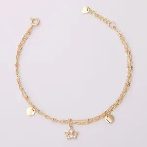 14K gold 루루왕관 골드 로즈골드 두줄 체인 금 팔찌 W4C146B