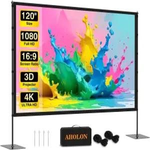 스탠드가 있는 AHOLON 실외 프로젝터 스크린 - 120인치 휴대용 실내 16 9 4K HD 영화 캐리백이 Enioy 홈