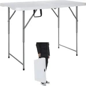 라코 접이식 테이블 4피트 헤비 듀티 플라스틱 유틸리티 휴대용 두꺼운 상단 실내 실외 조절 가능한 높이