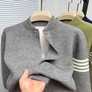 니트 가디건 카디건 아우터 스웨터 자켓 재킷 남자 남성 스탠드업 칼라 네 줄무늬 봄/가을 스타일 트렌디한