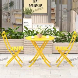 호텔 노란색 철제 경량 야외테이블세트 의자 밝은 테이블