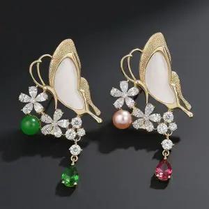 [하프클럽/]호접 백자개 담수진주 나비 브로치 AAA지르코니아