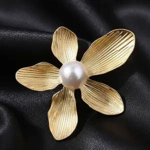 [하프클럽/]무광 핵진주 옷핀 레트로 브로치 실버 꽃잎 백진주 골드