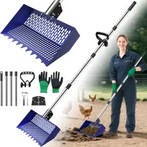 모래용 12인치 닭똥 스쿠퍼 조절 가능한 손잡이가 있는 튼튼한 금속 닭장 스쿱 ( 22-64인치 ) 닭 갈퀴