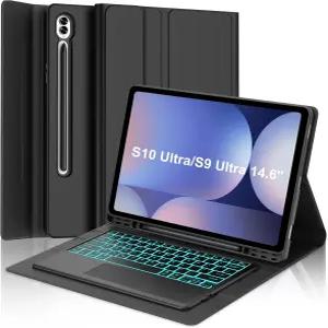 삼성 갤럭시 탭 S10/S9 울트라 14.6인치 2024/2023 7색 백라이트 탈착식 무선 키보드(트랙패드 포함) S 펜