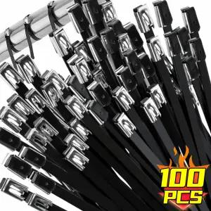 스테인레스 스틸 금속 검정색 케이블 코팅 잠금 금속 지퍼 배기 랩 링 다기능 고정 스트랩 헤비 듀티 타이