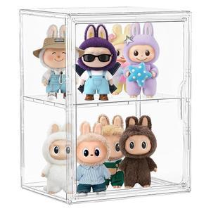 라부부 POP MART와 호환되는 아크릴 디스플레이 케이스, 3개의 조절 가능한 레이어 피규어 투명 탈착식 칸막이 1개, 자석 도어가 있는 수집품용 대형
