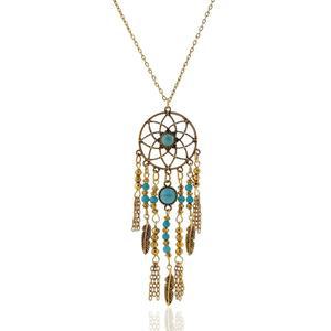 루르메 원주민 아메리칸 드림캐처 터쿼이즈 펜던트 긴 체인 목걸이 (01003467)