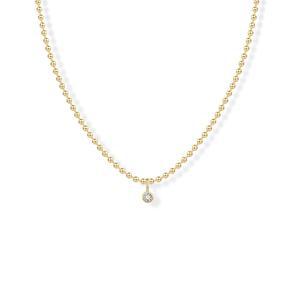 파보이 14K 골드 도금 앙증맞은 튜브 볼 스퀘어 비즈 체인 베젤 세트 솔리테어 펜던트 목걸이 | 라운드 프린세스 마르퀴즈 큐빅 지르코니아 선언