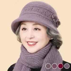 예쁜 꽃무늬 장식 중장년 패션 방한 캡모자 머플러 세트