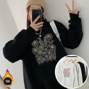 빈티플라워 맨투맨 긴팔 BOX 여성 오버핏 티셔츠 (4컬러) 박시핏 빅사이즈