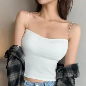 [하프클럽/]브라탑 나시 끈 패드 이너 여성 슬리브리스 크롭