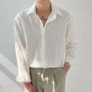 남자 세로패턴 히든버튼 긴팔 셔츠 루즈핏 세미정장룩 데이트룩 셔츠