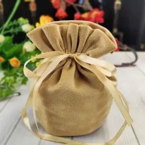 [골드스마일]베이지 더스트백 보관 조이개 복주머니 주머니 파우치