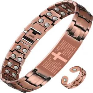 남성용 제카노리 2X 구리 자성 팔찌 링이 있는 초강력 크로스 팔찌에는 조절 가능한 링크 보석 선물이