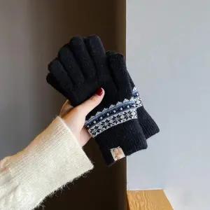 ( )여성 겨울 눈꽃 니트장갑 (블랙) 보온 터치장갑 손가락 장갑