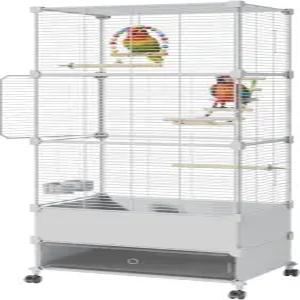 새 장난감 및 슬라이드 아웃 트레이 새장 잉꼬 케이지 나무 농어 롤링 스탠드 그네 그릇 u2013 앵무새