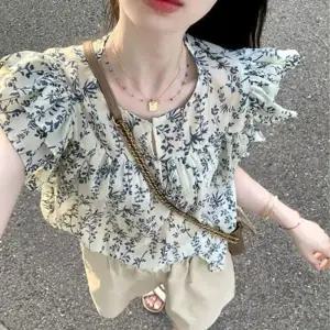 은창]블루 트리 프론트 버튼 반팔 티셔츠 봄 여름 가을 상의 여름 퍼프 반팔 상의 티셔츠 셔츠 비치 휴가