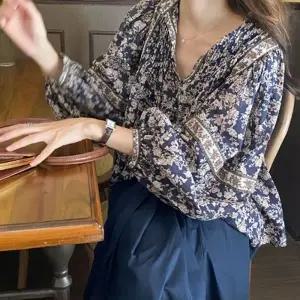 은창어텀 블러썸 네이비 블라우스 셔츠 티셔츠 가을 겨울 상의 여름 퍼프 8부 상의 블라우스 티셔츠 셔츠