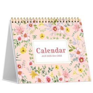탁상용 달력 2026, 2026 스탠딩 플립 커버 12개월 1월 - 12월 , 사무용 액세서리 및 가정용 학용품용 스티커와 메모가 있는 소형 플래너, 8인치 x 6인치, 플로럴