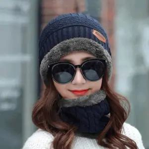 남녀공용 니트비니 넥워머 세트 Q20 겨울 방한 보온 털 모자 출근룩 분리형 목토시