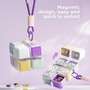 최신형 약통 스트랩 포함 8칸 매직 큐브 자석 강력 자석 휴대용 케이스 여행용 비타민 보관함